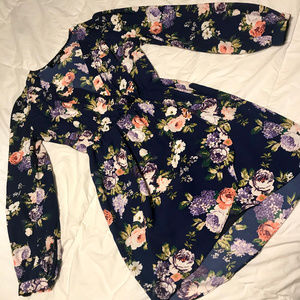 Lulu's That's a Wrap Navy Blue Floral Print Dress